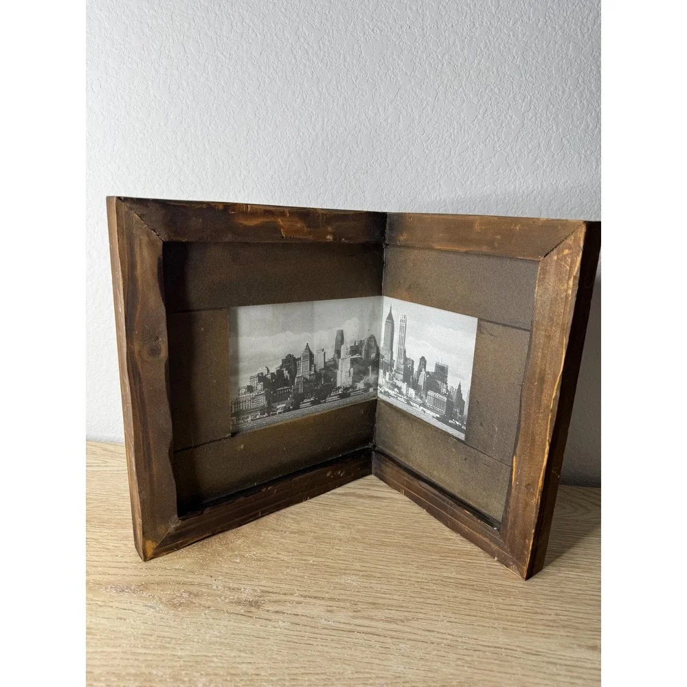 Rustic Wood Corner Picture Frame Distressed 90 Degree Angle Cityscape Decor NYC